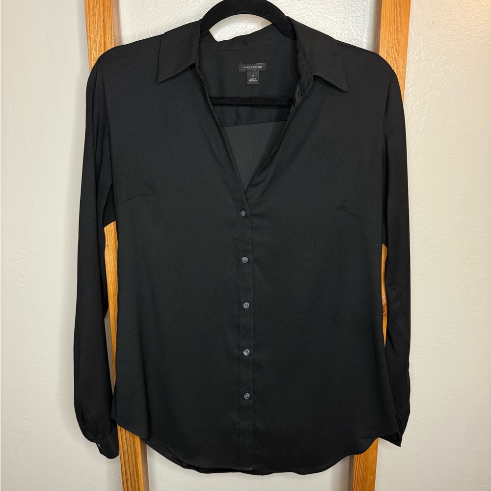 Ann Taylor Black Button Down Shirt Small Tall